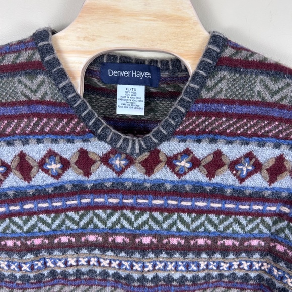 All Wool women’s v-neck argyle cardigan multicoloured size XL - Picture 2 of 8